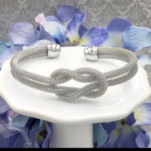 Loop knot silver cable cuff bracelet